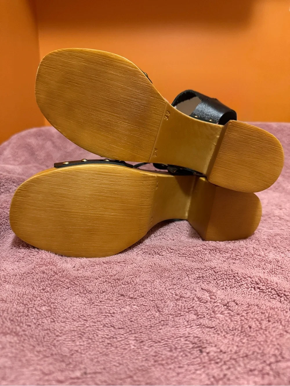 Black Platform Sandals with Wood-Look Block Heel